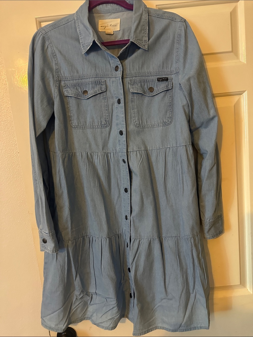 Evy’s tree - Light Blue Denim Button-Front Tiered Shirt Dress